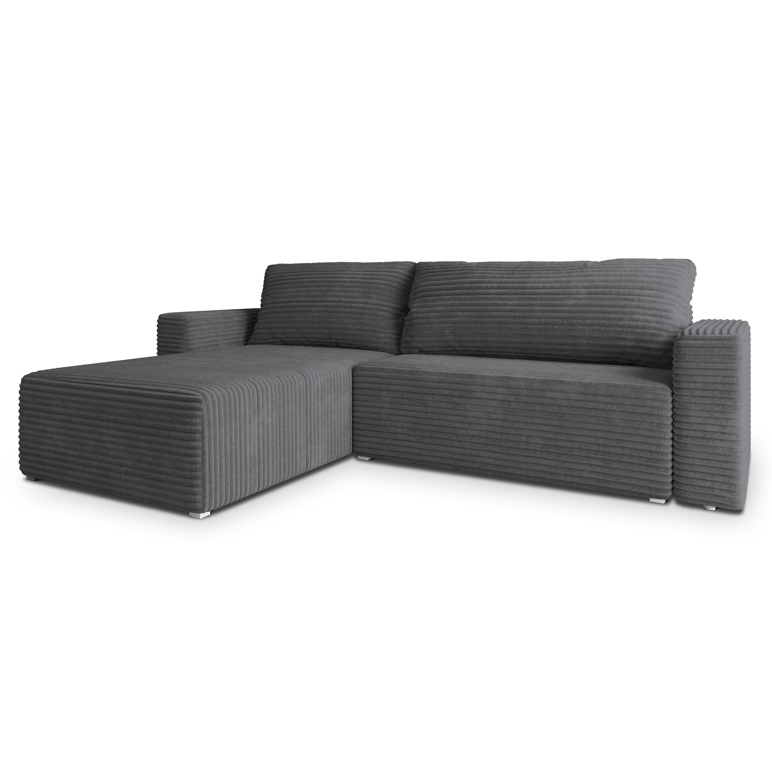 ECKSOFA CALTI T Grau Kordstoff mit Schlaffunktion - Grau, Holzwerkstoff/Textil (283/183cm) - MASSENO