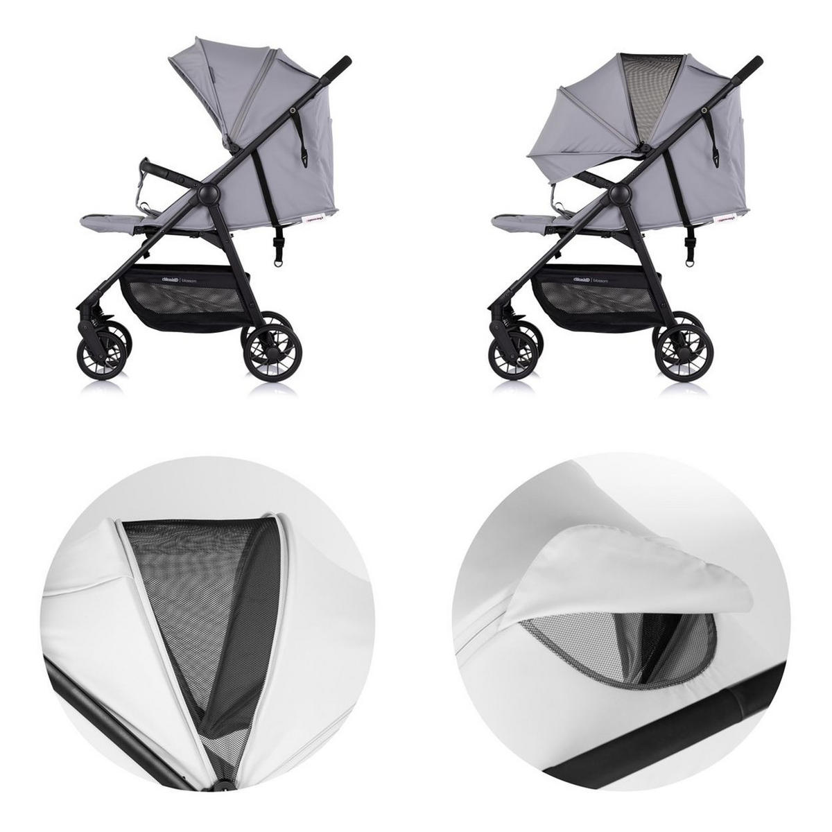 KINDERWAGEN Blossom grau Stoßdämpfer verstellbare Rückenlehne Korb bis 22kg - Grau, Metall (76/47/97cm) - Chipolino