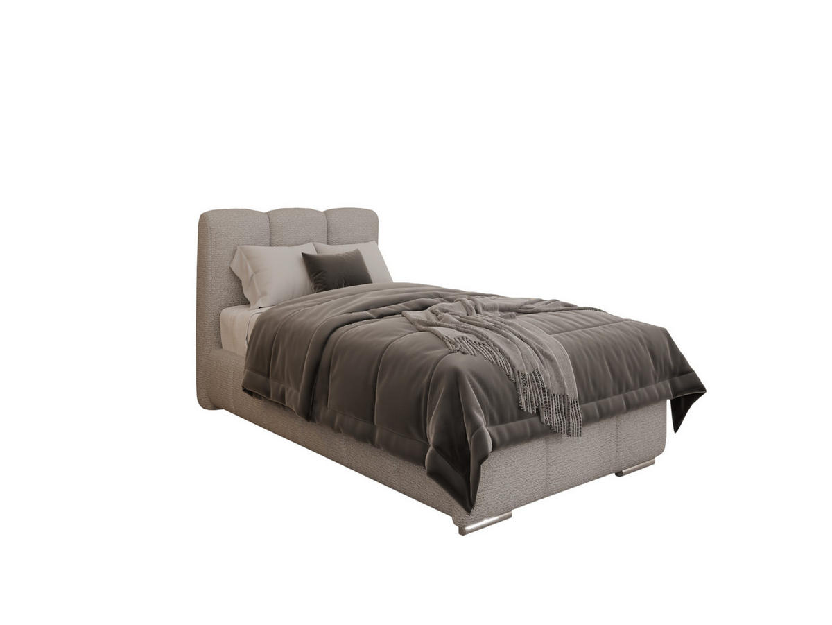 POLSTERBETT ZAIRA 90 x 200 cm mit Bettkasten und Lattenrost, 7-Zonen-Taschenfederkernmatratze CIRA (24 cm) – Dunkelbeige - Beige, Holz (90/200cm) - Panda Möbel