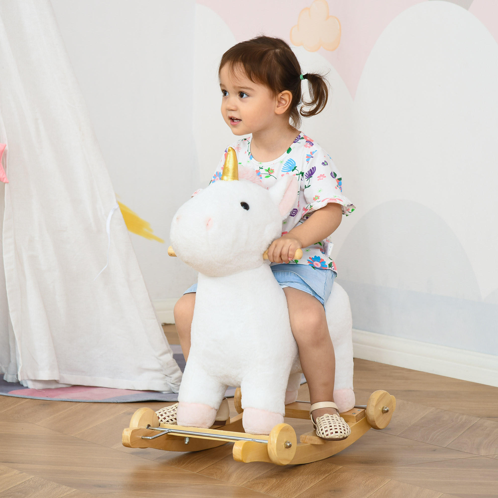 KINDER SCHAUKELTIER, Weiß, Plüsch+ Holz - Weiß, Holz (38/63/63cm) - HOMCOM