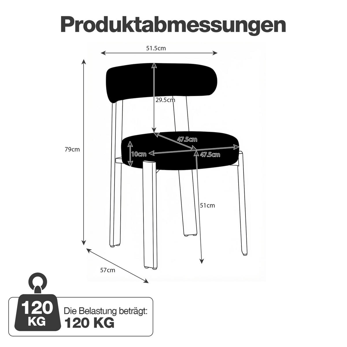 ESSZIMMERSTUHL 2ER-SET aus Stoff, mit ergonomischer Bügellehne - Grau, Textil (51.5/79/57cm) - Urban Meuble