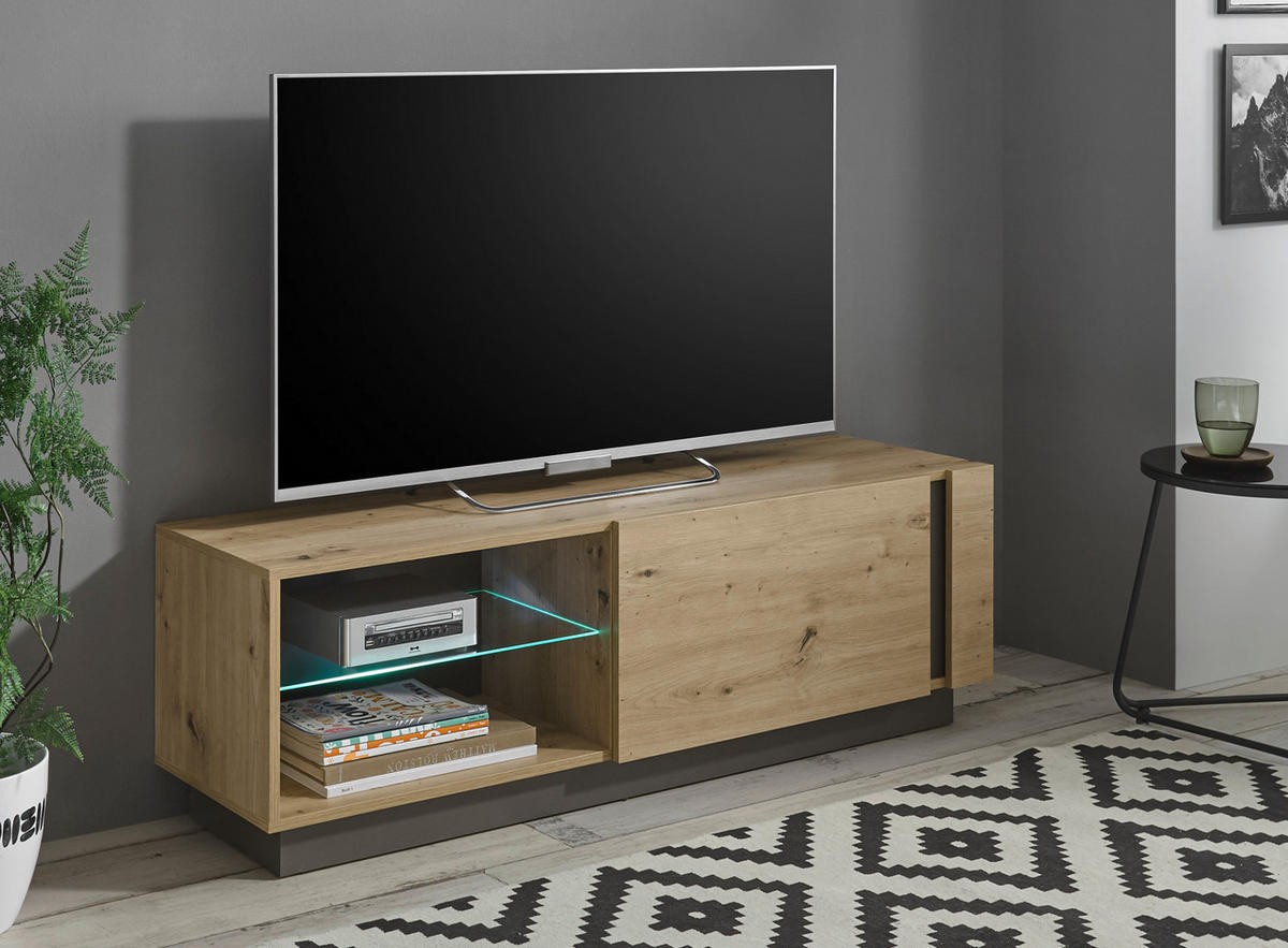TV-LOWBOARD Eiche Artisan, Graphit grau 138 cm, TV- Unterteil mit Push-to-open - Eiche Artisan/Grau, Glas/Holz (138/46/40cm) - Furn.Design