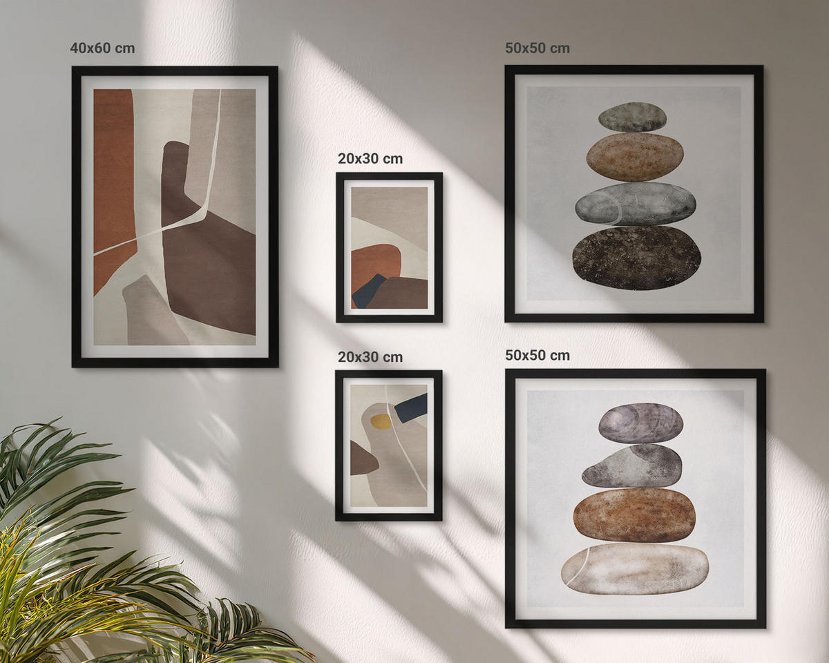 WANDBILDER 5er-Set - 50x50 cm & 20x30 cm & 40x60 cm Schwarzer Rahmen - Abstrakte Boho-Formen - Schwarz, Kunststoff (40/60cm) - ArtPrintCave