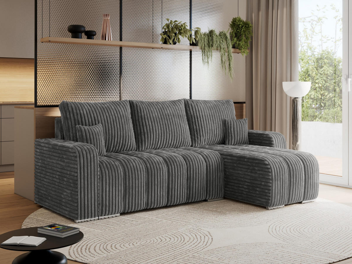 ECKSOFA KIRASSO L Dunkelgrau Cord - Dunkelgrau/Grau, Textil (245/147cm) - MKS
