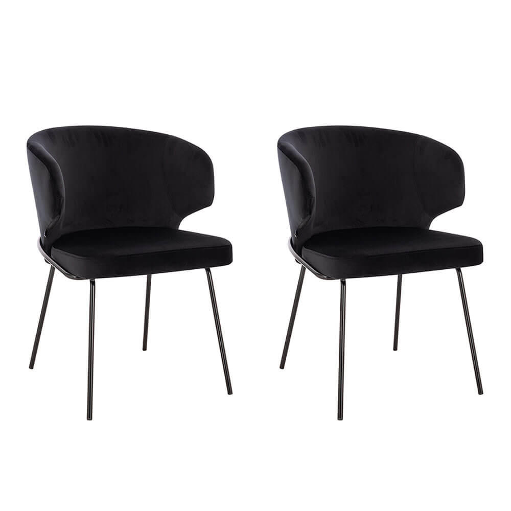 ESSZIMMERSTUHL AMARA Samt - 2er Set Schwarz - Schwarz, Kunststoff (55/79/59cm) - Home Deluxe
