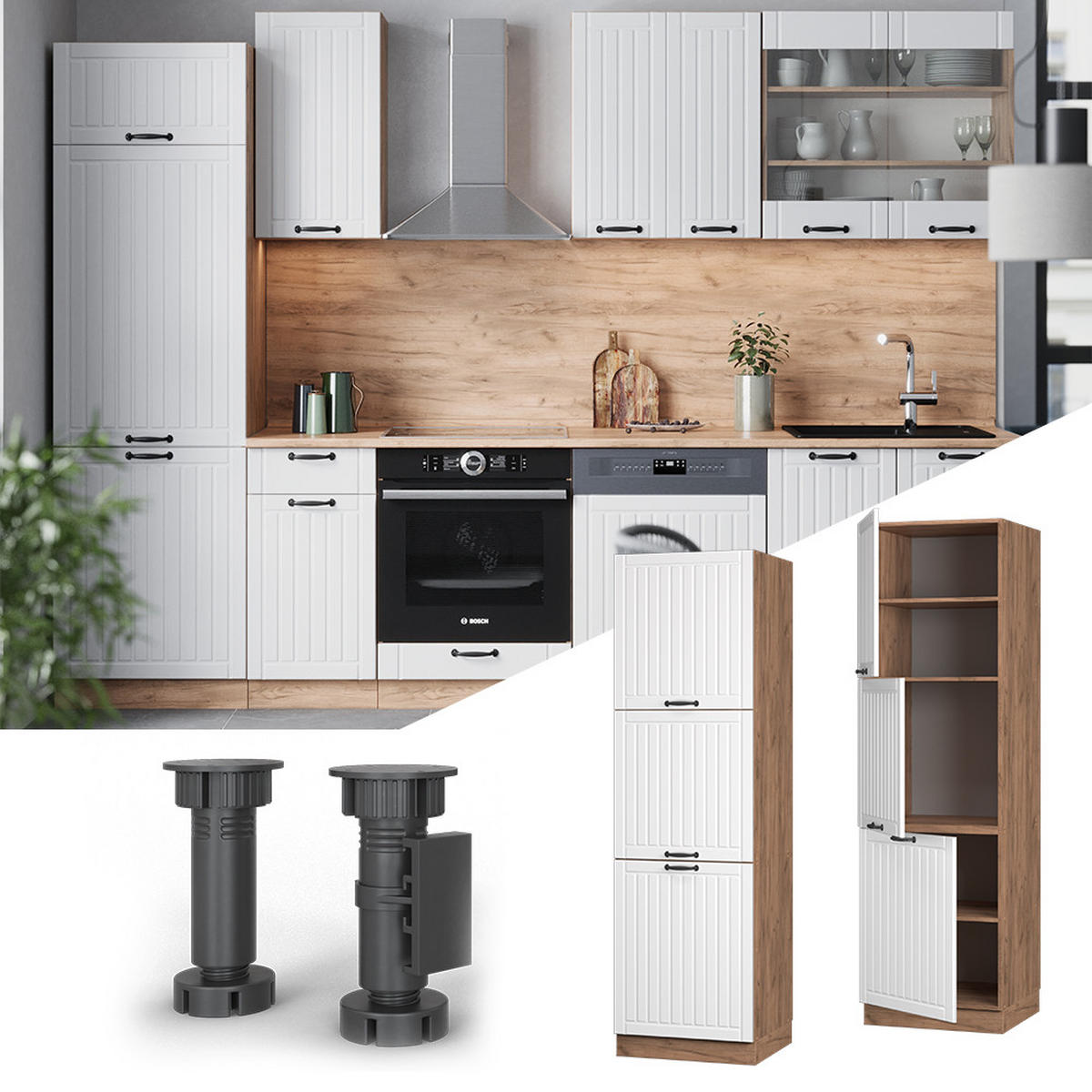 HERDUMBAUSCHRANK Fame-Line Weiß Landhaus 60 cm - Honigeiche/Weiß, Holzwerkstoff (60/206.8/58cm) - Vicco