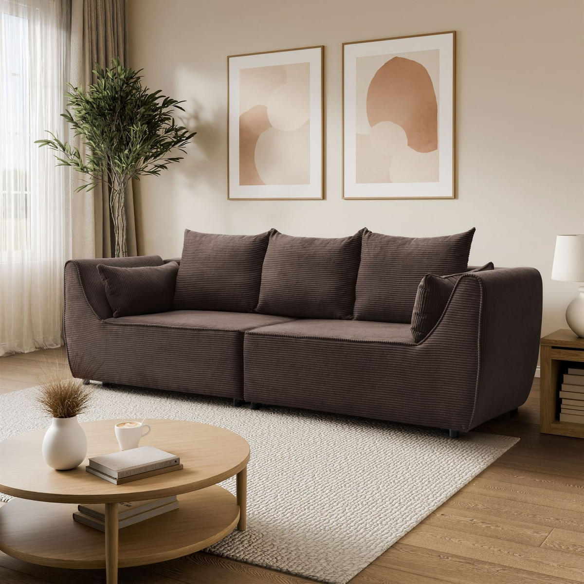 SOFA ASPEN Zweisitzer mit Schlaffunktion, Anafi 18 - Braun, Textil (267/94/95cm) - Lookway