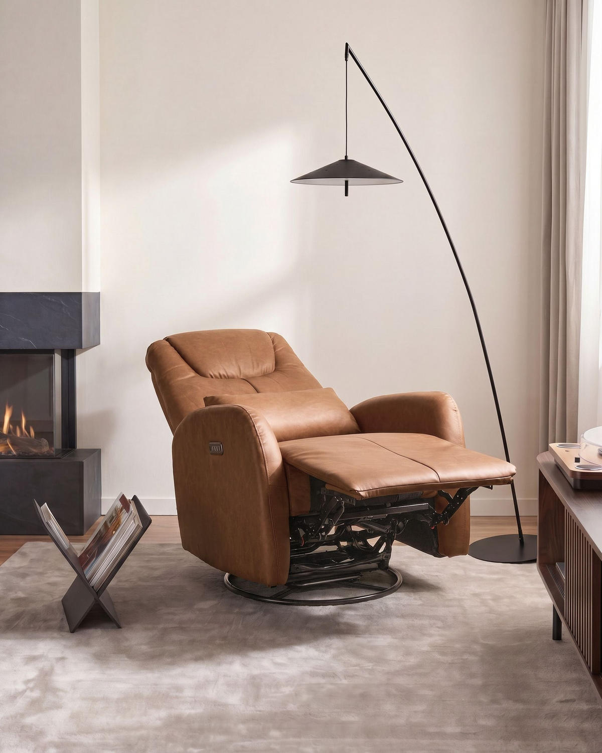 ELEKTRISCHER-SCHAUKEL-FERNSEHSESSEL drehbar mit USB-Anschluss Kunstleder Braun Kronos - Braun, Kunststoff (79/102/94cm) - Beliani