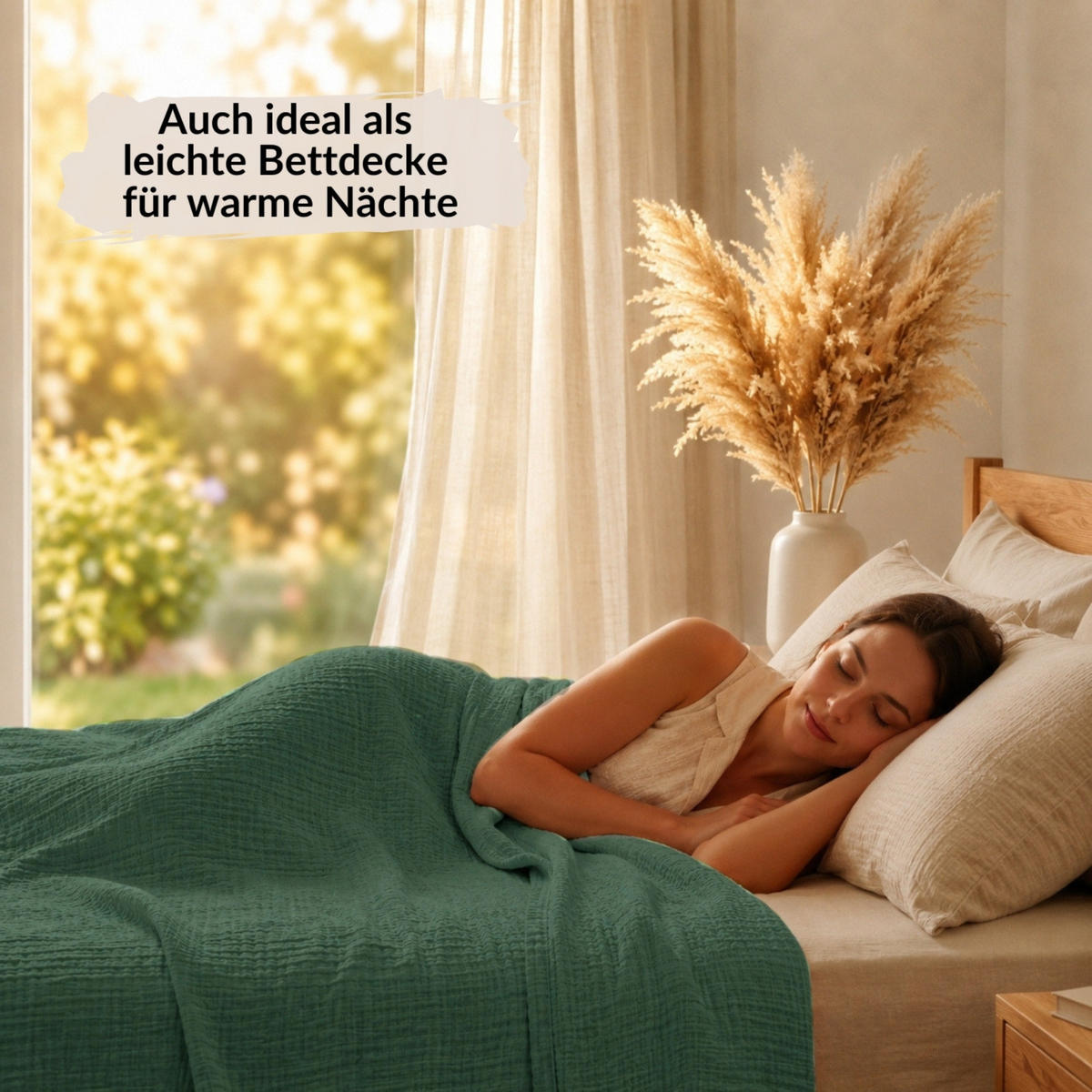 WOHNDECKE Musselin 150 x 200 cm, Leichte Kuscheldecke aus 100% Baumwolle - Nutzbar als Tagesdecke, Plaid oder Decke für Sofa, Couch & Bett - Grün - Grün, Textil (150/200cm) - Carpe Sonno