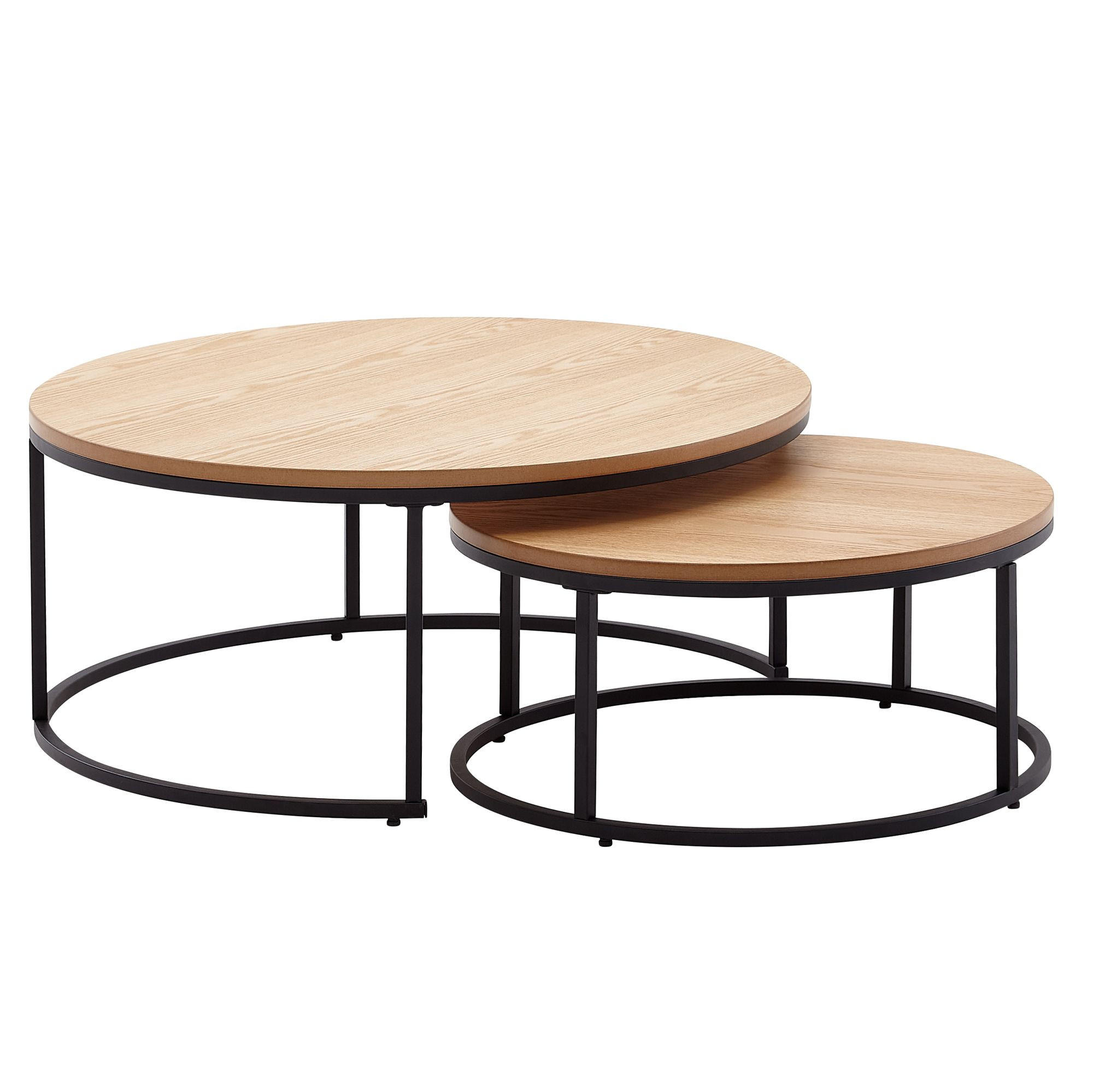 COUCHTISCH 2er Set Marmoroptik Metall Eichenholz Ineinanderschiebbar, Beige 80x80x36 cm - Beige/Schwarz, Holz/Metall (80/80/36cm) - KADIMA DESIGN
