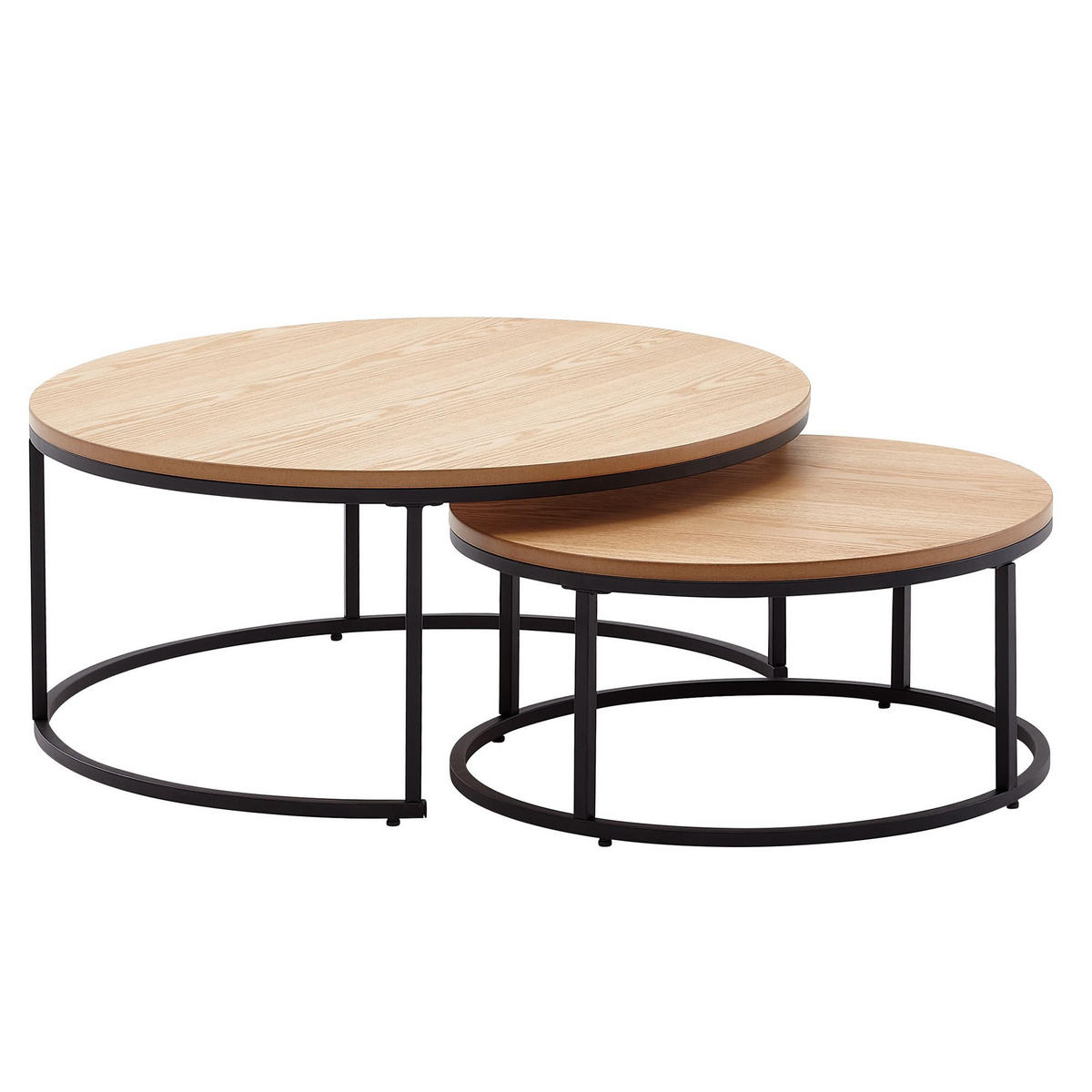 COUCHTISCH 2er Set Marmoroptik Metall Eichenholz Ineinanderschiebbar, Beige 80x80x36 cm - Beige/Schwarz, Holz/Metall (80/80/36cm) - KADIMA DESIGN