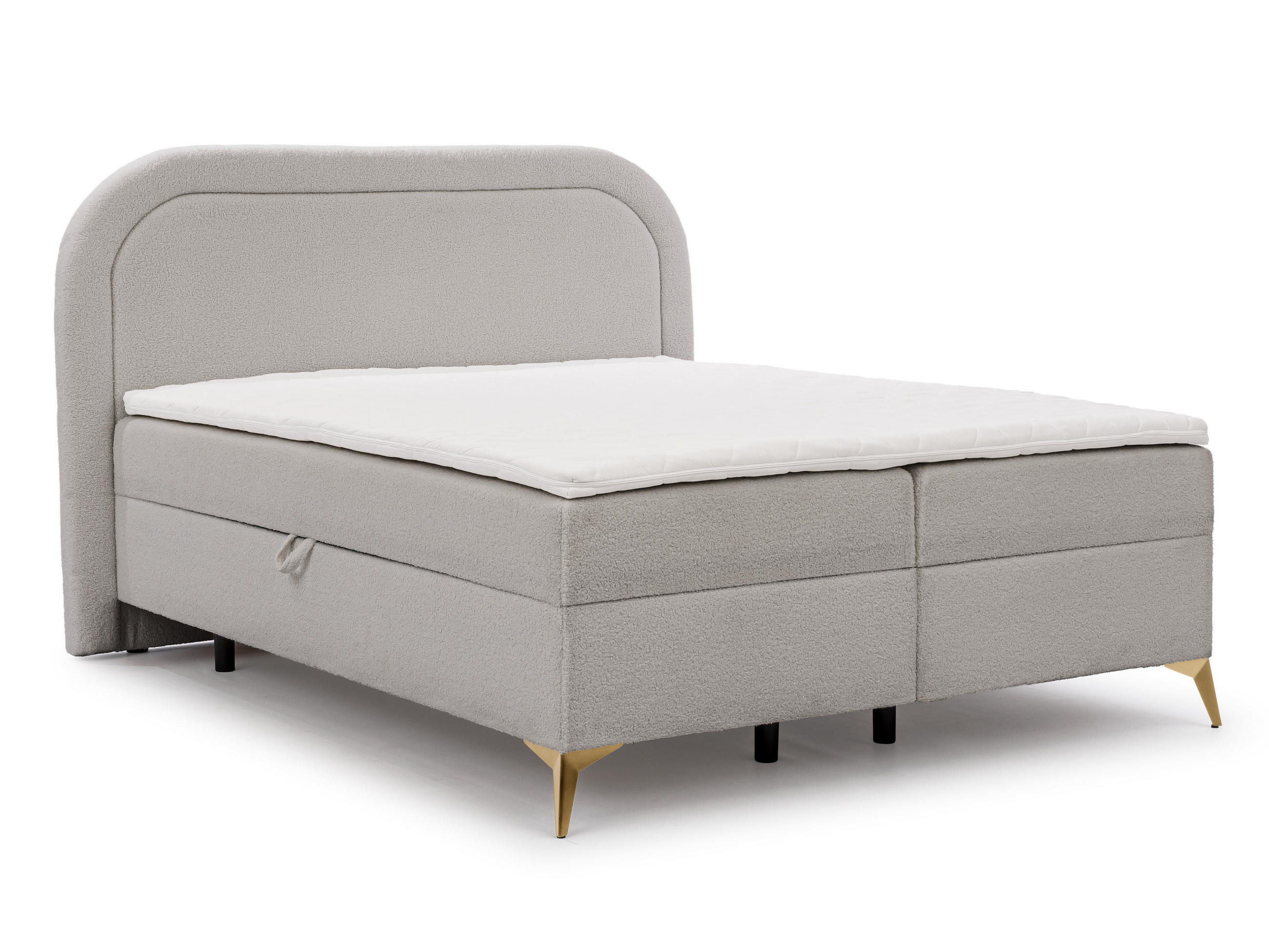 BOXBETT Sonna 140/200 cm Hellgrau Bouclé-Stoff mit abgerundetem Kopfteil und mit goldenen Metallfüßen - Goldfarben/Hellgrau, Holz/Textil (140/200cm) - S-Style Möbel