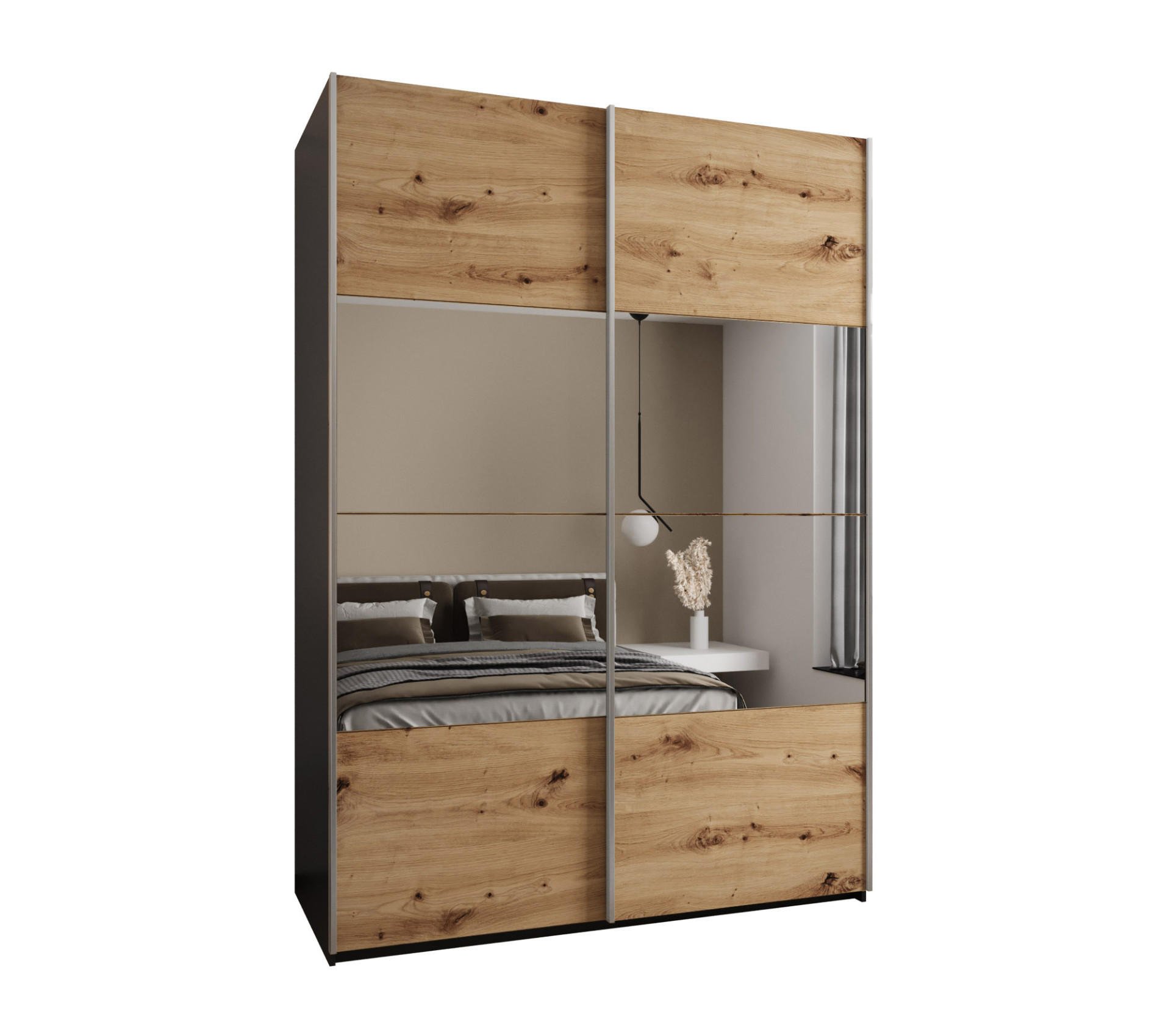 SCHWEBETÜRENSCHRANK 245,5/170/64 2-türig - Silberfarben/Schwarz, Holz/Metall (170/245/64cm) - Abiks Möbel