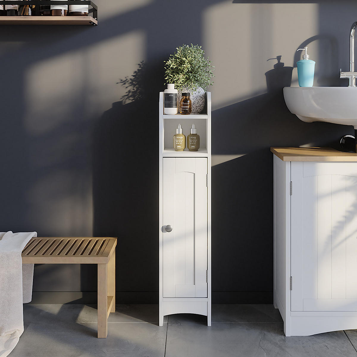 MIDISCHRANK Bianco Weiß 18 x 81 cm mit 5 Fächern - Weiß, Holzwerkstoff (18/81/20cm) - Vicco