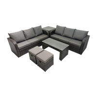 GARTENSOFA SET mit COUCHTISCH Polyrattan 8-Sitzer - Dunkelgrau/Grau, Glas/Kunststoff - Fimous