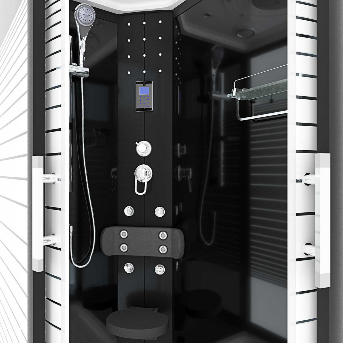 DAMPFDUSCHE Sauna Duschkabine D30-73M2R 80x120 cm - Schwarz, Glas/Kunststoff (80/120/215cm) - AcquaVapore by Sandra Jentho