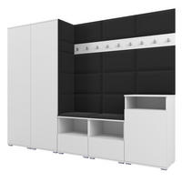 GARDEROBE NELA VIII 250 cm (Modulare Flurmöbel Weiß mit Sitzpolster Schwarz 16 2 Schränke + Sideboard) - Silberfarben/Schwarz, Holz/Holzwerkstoff (250/187/40cm) - Ravio