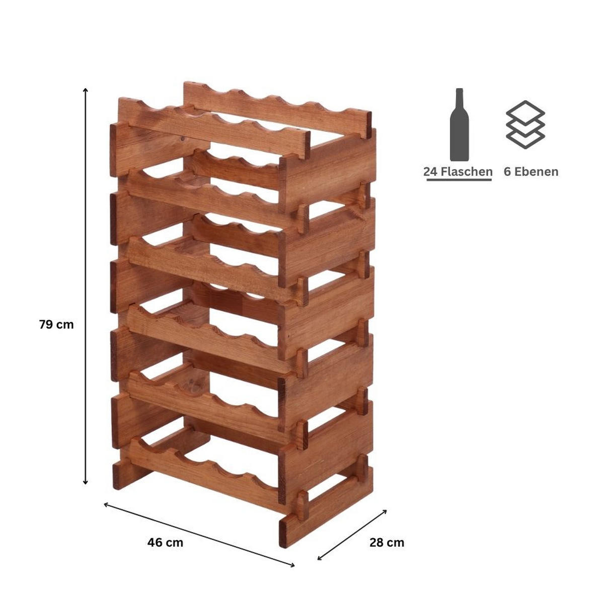 WEINREGAL VINOTECA FLEX PRO HxBxT 79x46x28cm 24 Flaschen auf 6 Ebenen Braun geölt - Braun, Holz (46/79/28cm) - PROREGAL