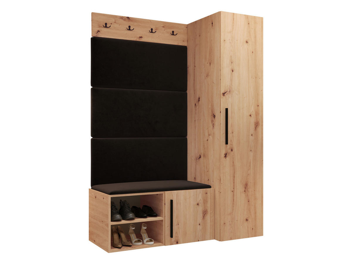 GARDEROBEN-SET Medi II - Schwarz/Braun, Holzwerkstoff/Kunststoff (40/191/50cm) - MIRJAN24