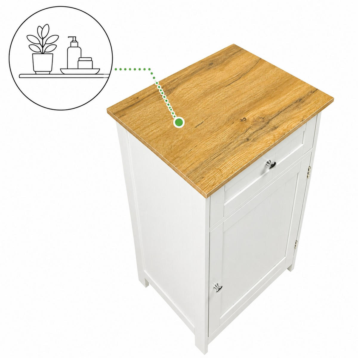BADZIMMERSCHRANK Weiß Eiche 42 x 34 x 76 cm mit Schublade und Tür - Eichefarben/Weiß, Holzwerkstoff (42/76/34cm) - Begryf