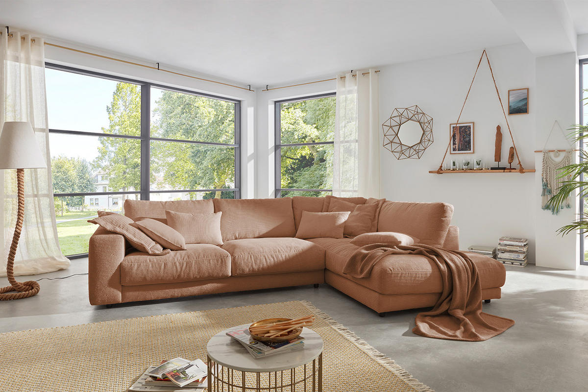 ECKSOFA MADELINE Braun Cord - Dunkelbraun/Schwarz, Kunststoff/Textil (325/224cm) - KAWOLA