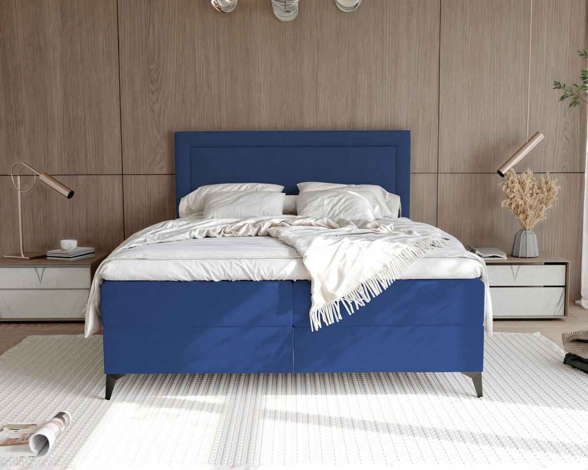 BOXBETT NERO 200/200 cm mit Matratze und Topper, Dunkelblau - Schwarz/Dunkelblau, Holzwerkstoff/Textil (200/200cm) - Idohome