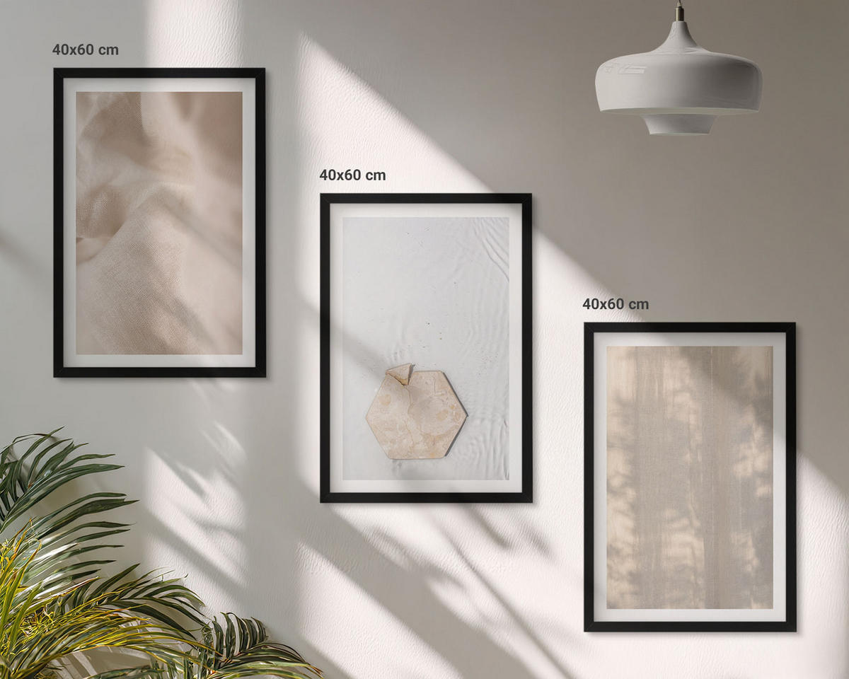 BILDER SET 3er Set - 40x60 cm Schwarzer Rahmen - Subtile Texturen, Boho-Natur - Schwarz, Kunststoff (40/60cm) - TULUP