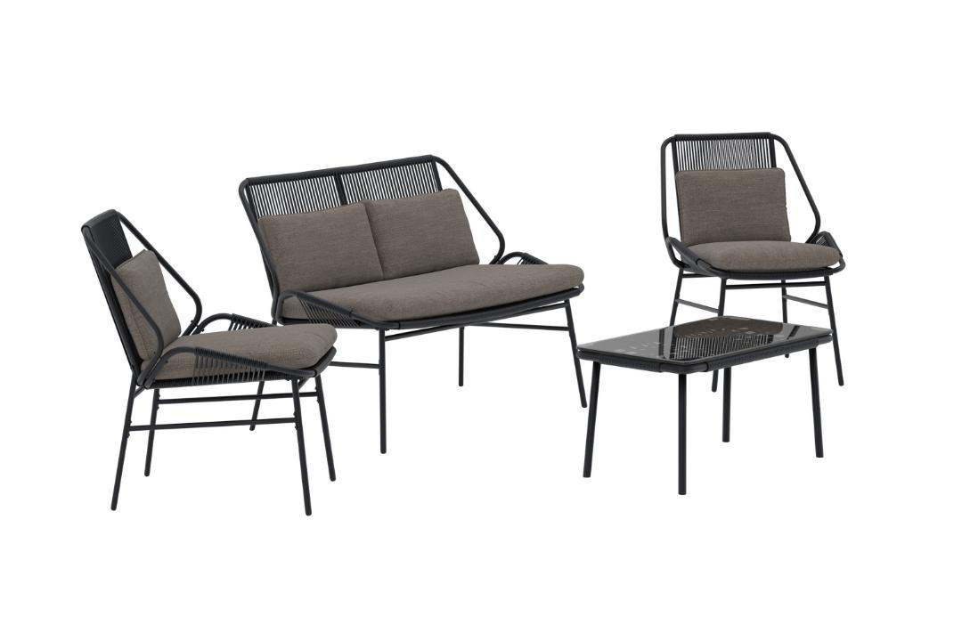 GARTENSET, Zakynthos, Schwarz, Stahl, 45 x 80 x 42 cm, 4-teilig - Schwarz, Metall - ebuy24