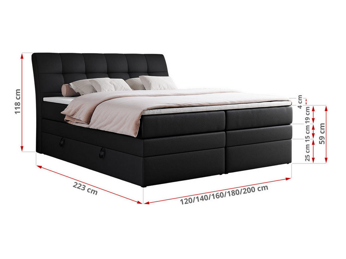 BOXSPRINGBETT GOLD-10 KING 120/200 Schwarz Kunstleder - H3 - Schwarz, Holz/Textil (120/200cm) - MKS