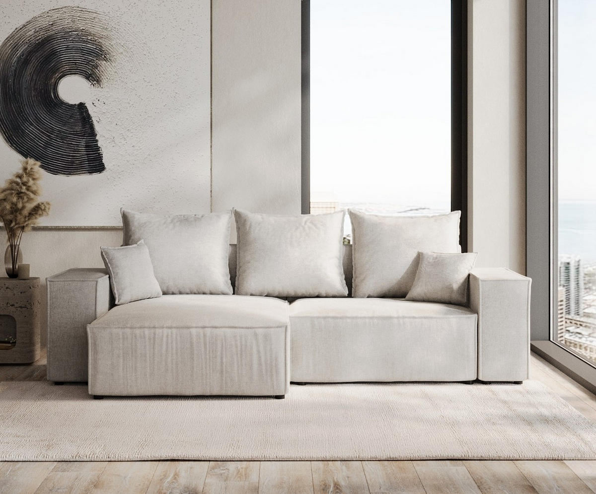 ROHOVÁ SEDAČKA SENSO, textil, Světle šedá - černá/světle šedá, dřevo/kompozitní dřevo (255/148cm) - AltaBeds