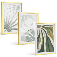 BILDER SET 3er Set - 40x60 cm Goldrahmen - Blätter von Pflanzen in Grün und Grau - Goldfarben, Kunststoff (40/60cm) - TULUP