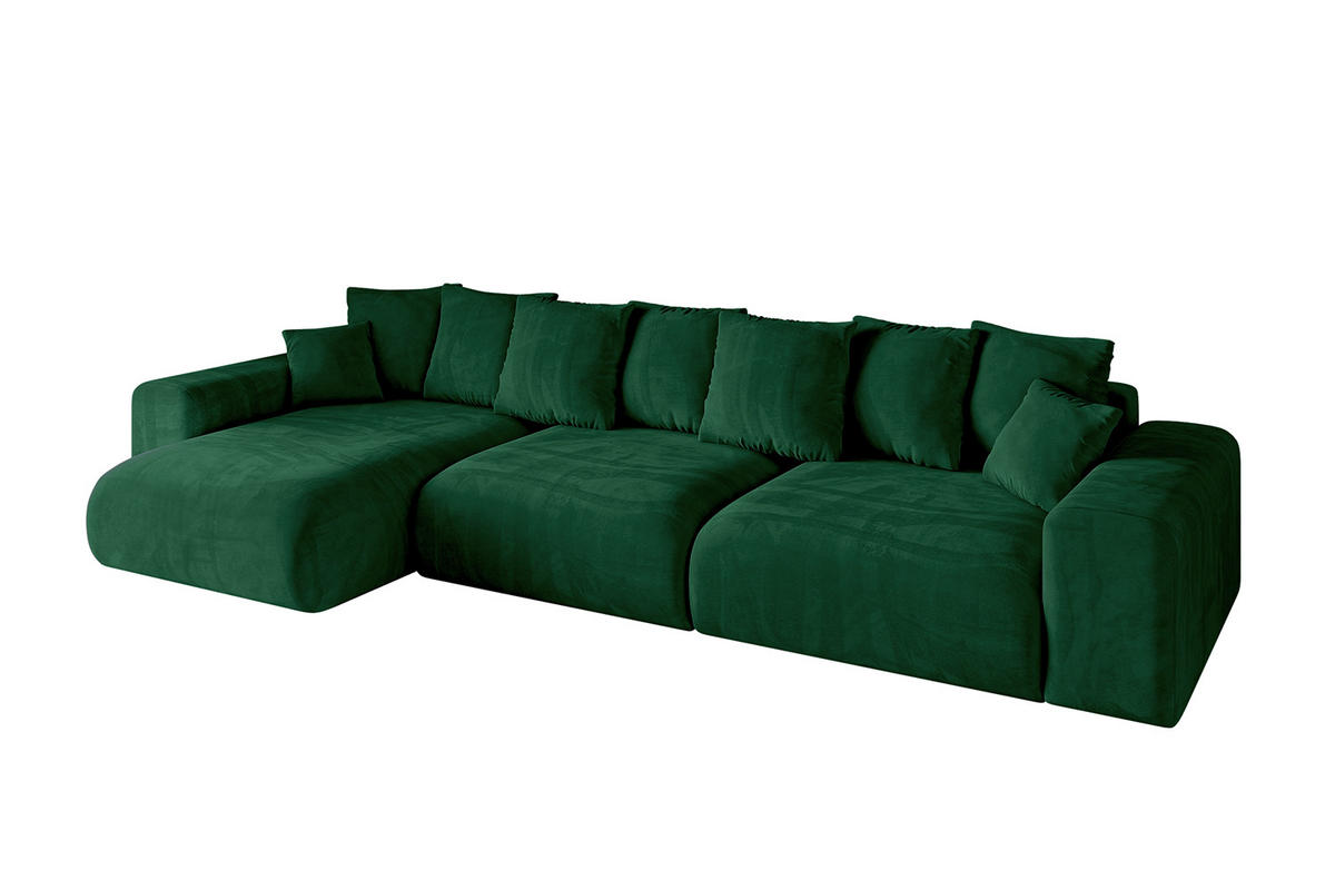 ECKSOFA Ottomane links ESKAR-L 364x176x84 Dunkelgrün Cord - Dunkelgrün/Schwarz, Holzwerkstoff/Kunststoff (364/176cm) - ALTDECOR