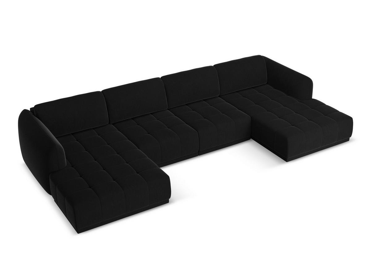 WOHNLANDSCHAFT Samt Stoff Schwarz - Schwarz, Kunststoff/Textil (370/74/170cm) - Makamii