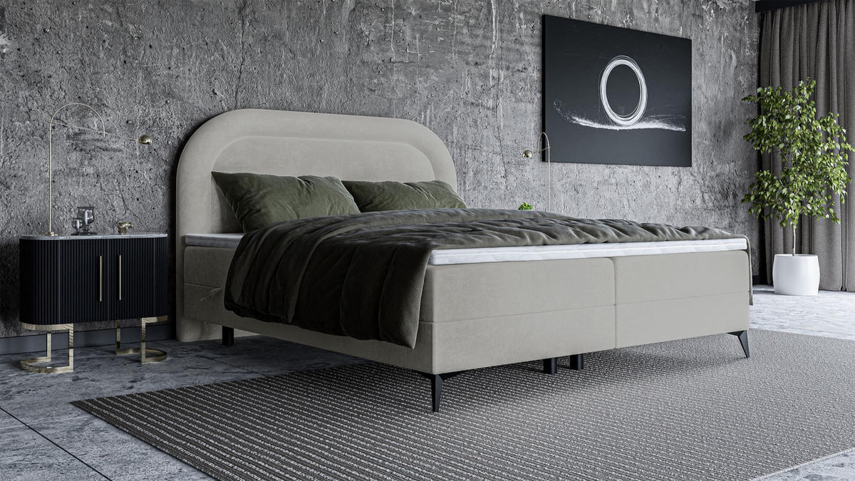 BOXBETT Loreo Hellbeige Samt 180x200 cm - Ecru/Schwarz, Kunststoff/Textil (180/200cm) - Selsey