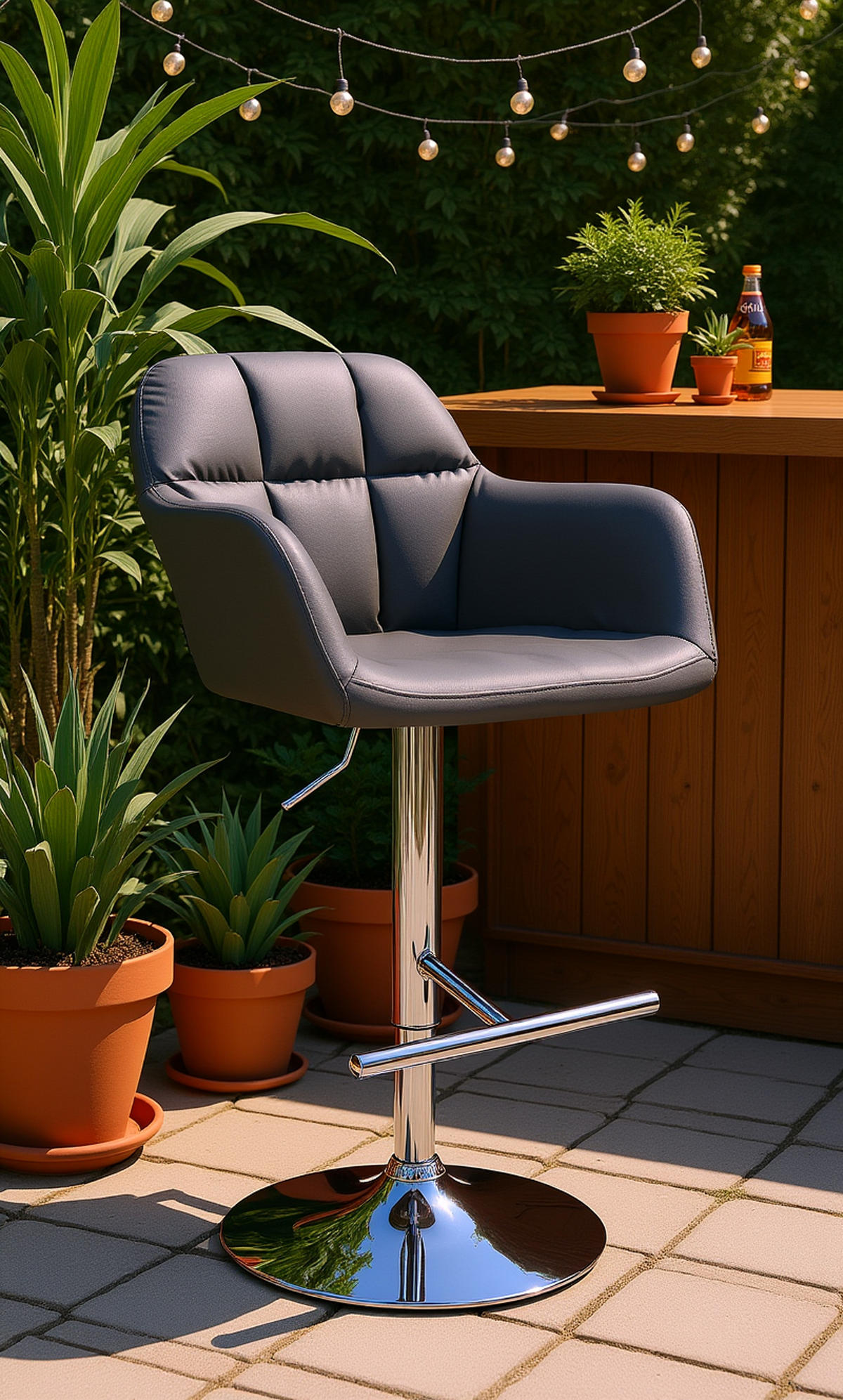 BARHOCKER Nardo Kunstleder chrom schwarz - Chromfarben/Schwarz, Kunststoff/Metall (57/118/59cm) - TPFLiving