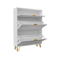 SCHUHSCHRANK 80cm Weiß mit Wellenmuster & Goldgriffen, 3 Klappfächer - Weiß, Holz (24/118.5/80cm) - CASIVA