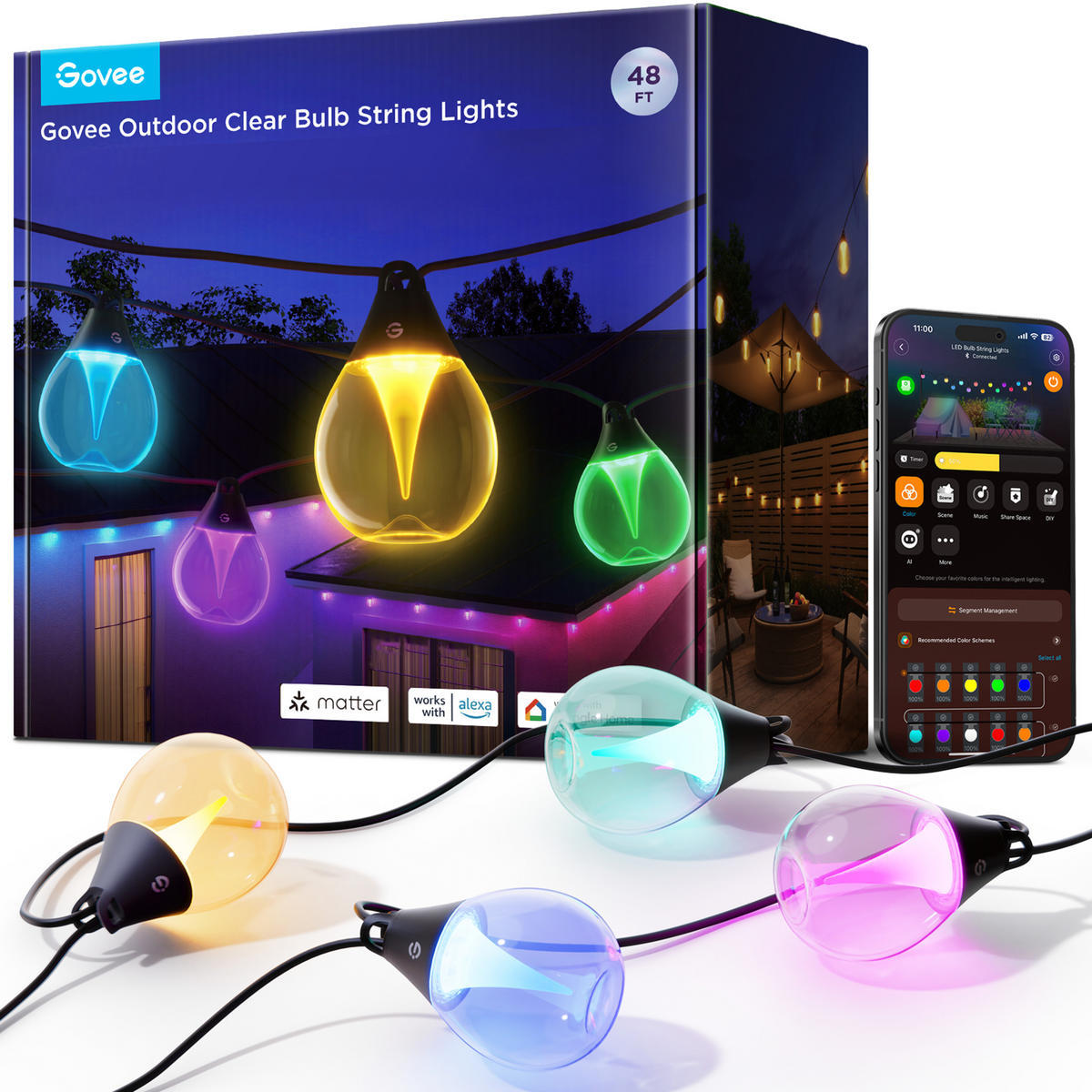 LICHTERKETTE Outdoor Clear Bulb RGBICW, 15 m, IP65 - Multicolor, Kunststoff (1500cm) - Govee
