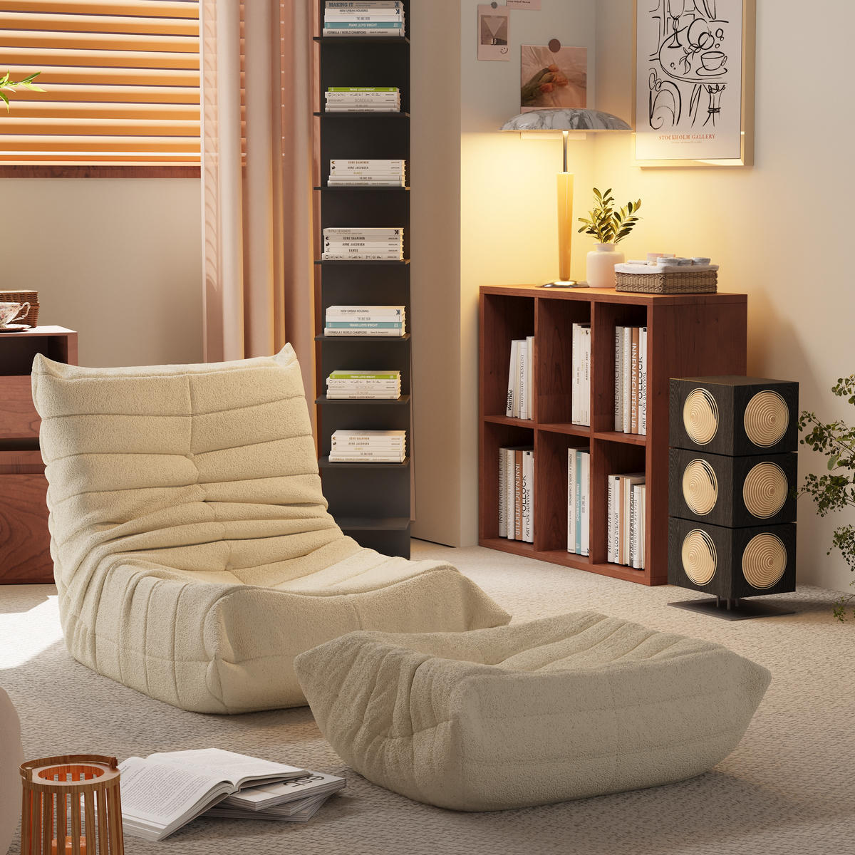 LIEGESESSEL in Sacksessel-Form 112/120/82 cm Beige für Schlafzimmer Wohnzimmer - Beige, Textil (120/82/112cm) - OKWISH