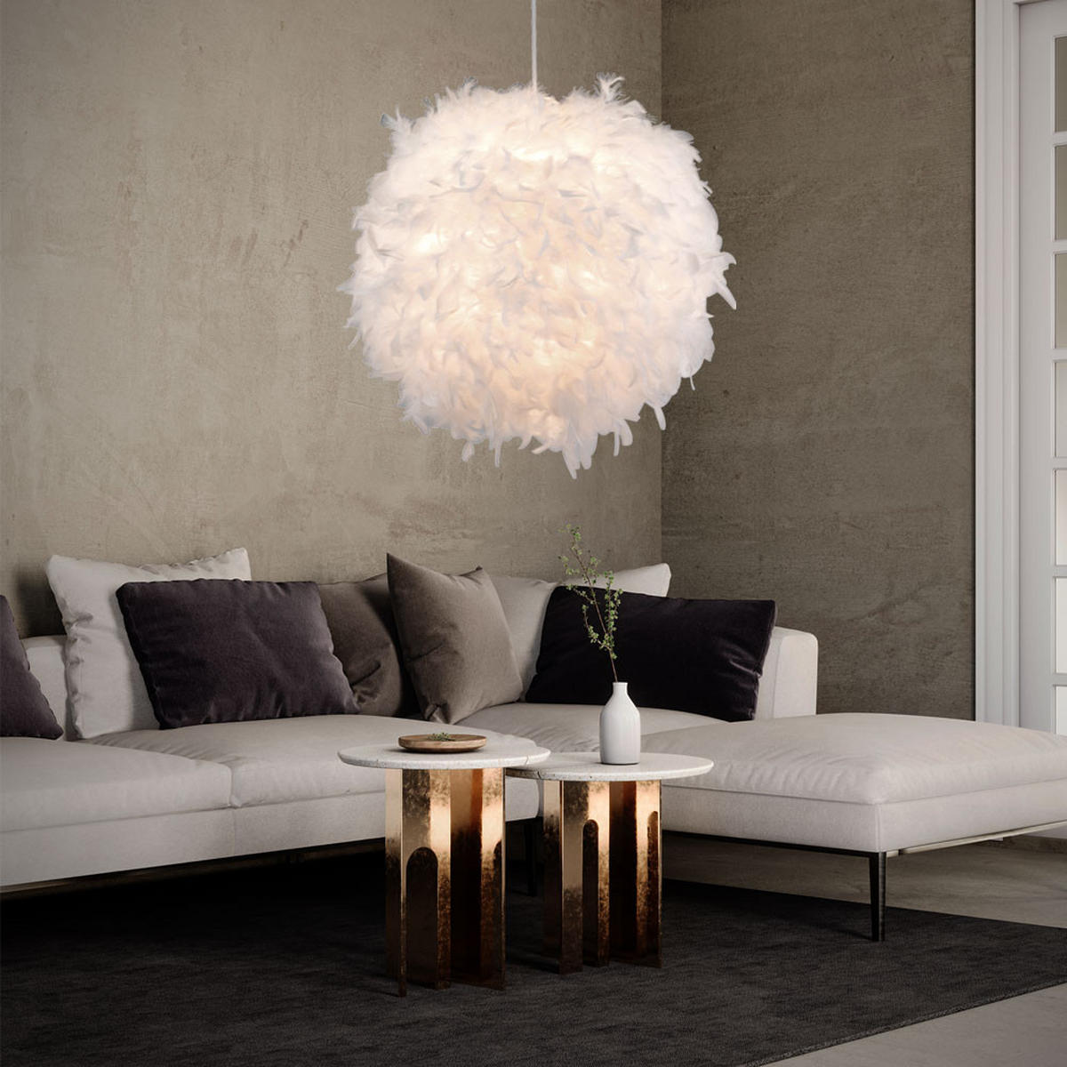 HÄNGELEUCHTE KATUNGA Federn Weiß - Weiß, Metall (45/45/120cm) - Globo Lighting