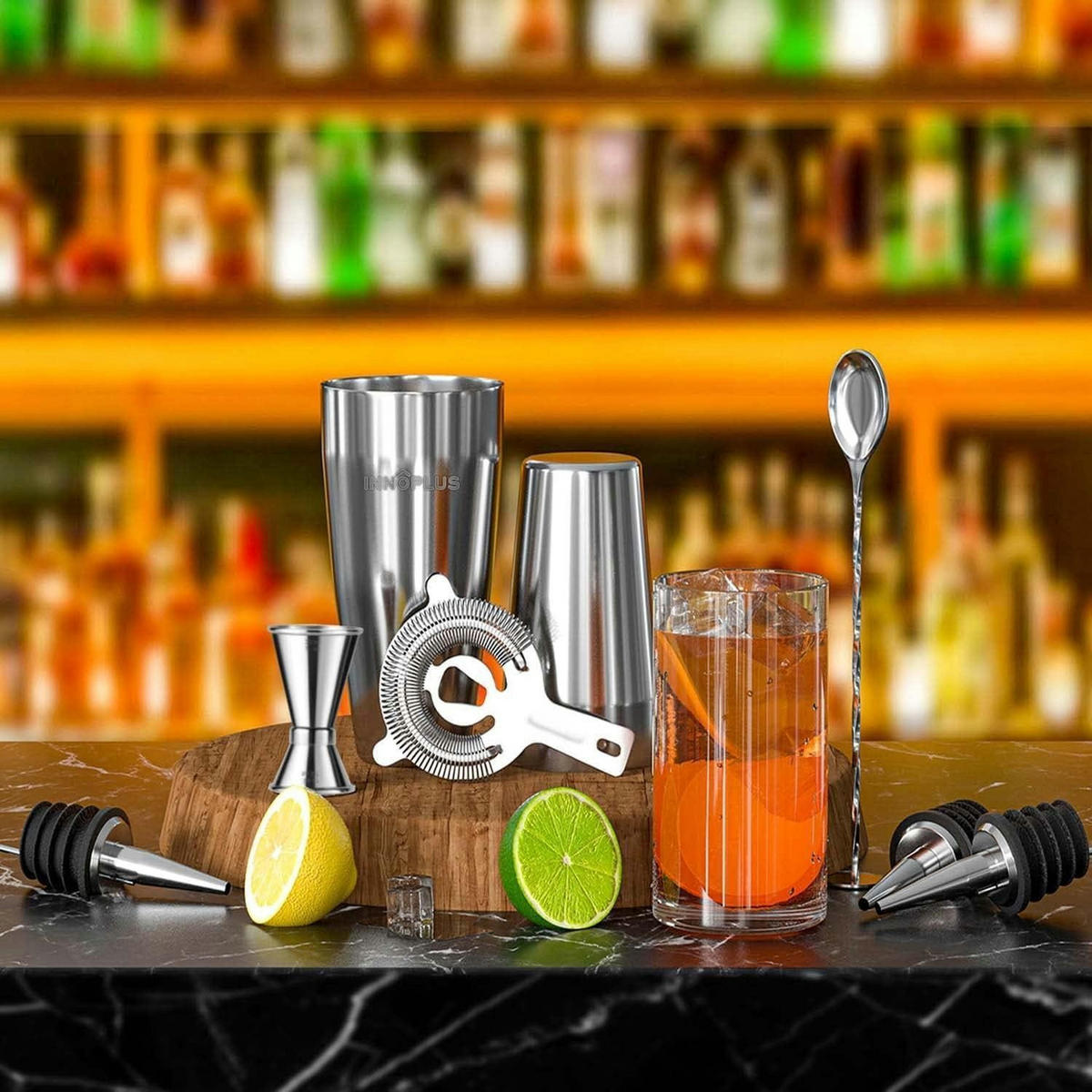 COCKTAIL Shaker Set Edelstahl 8-teiliges Set - Silberfarben, Metall (9.7/9.6/23.3cm)