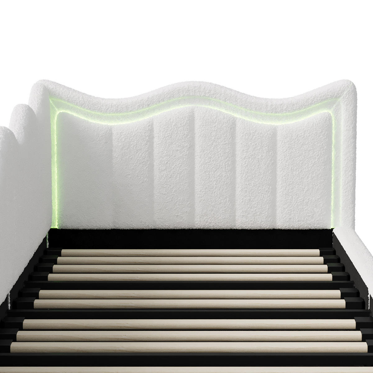 KINDERBETT 90×200 cm Bouclé-Stoff Weiß – Bett mit LED-Beleuchtung - Weiß, Holz