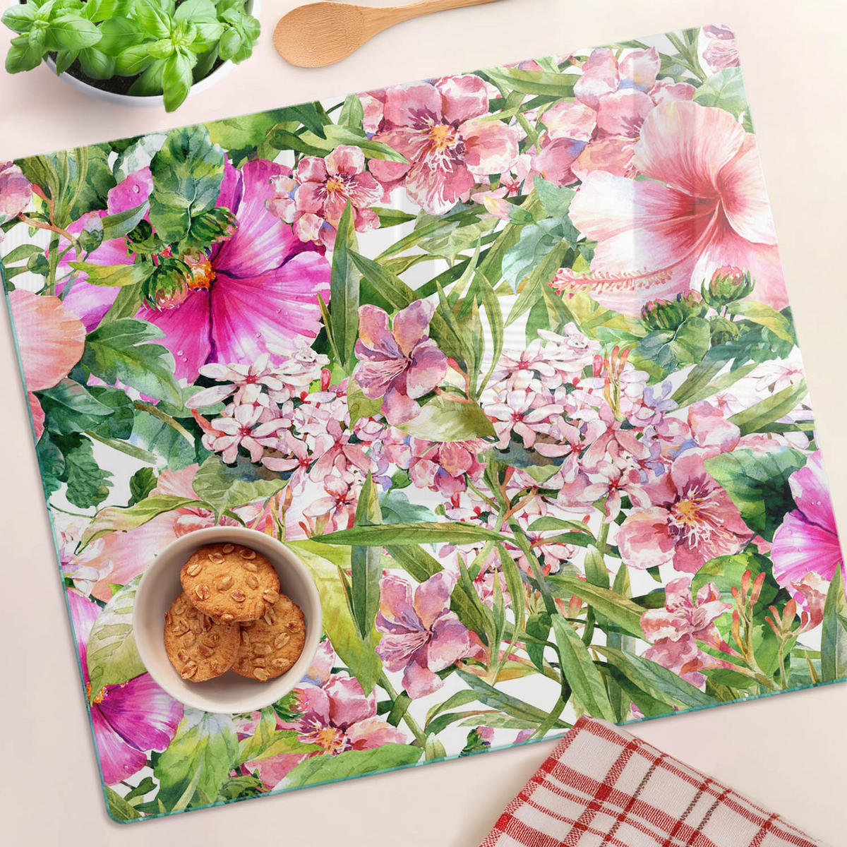 GLASPLATTE 60x52 cm Blumenmuster - Multicolor, Glas (60/0.4/52cm) - TULUP