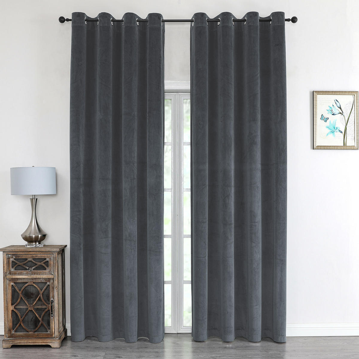 VORHANG Ösen Samt 140/245 cm Anthrazit - Anthrazit, Textil (140/245/245cm) - TiborTex