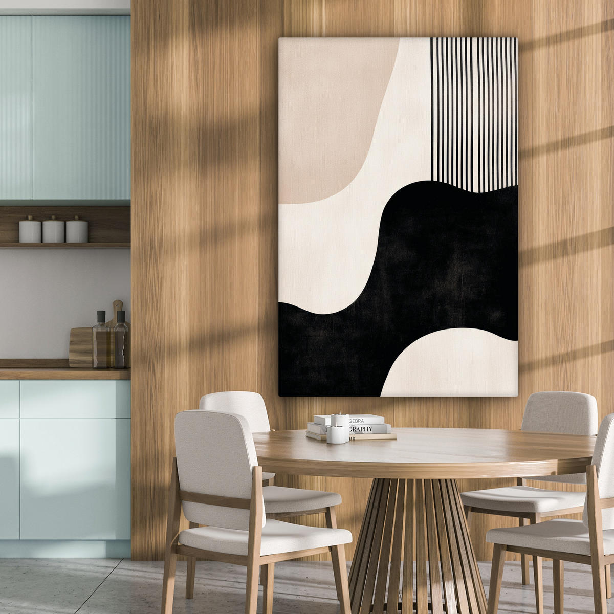 LEINWANDBILD Abstrakt - Japandi - Beige - Modern Deko Groß 90x140 cm - Schwarz, Textil (90/140cm) - MuchoWow