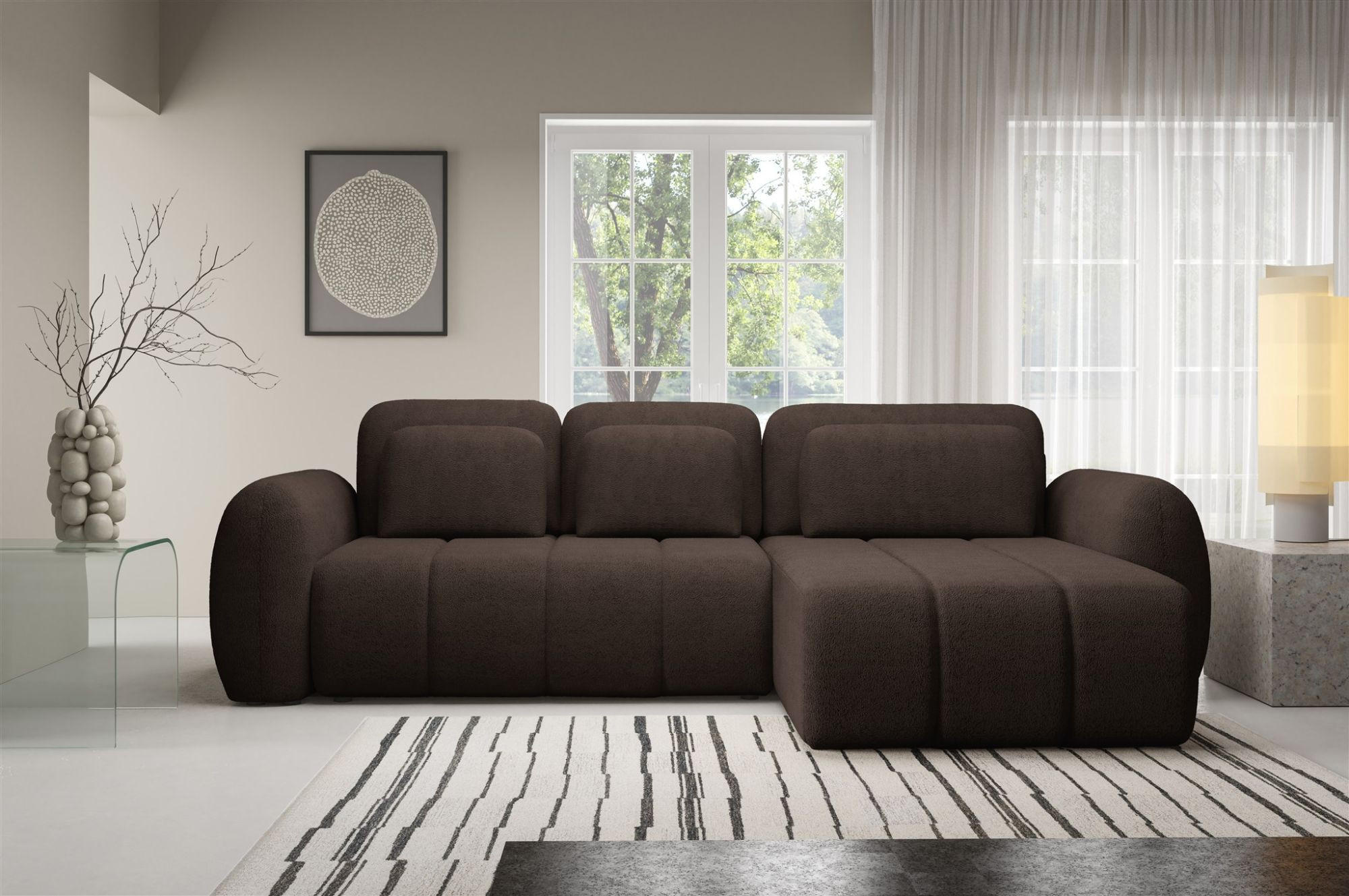 ECKSOFA Caria Mit Schlaffunktion - Braun, Holzwerkstoff/Textil (304/190cm) - Fun Möbel