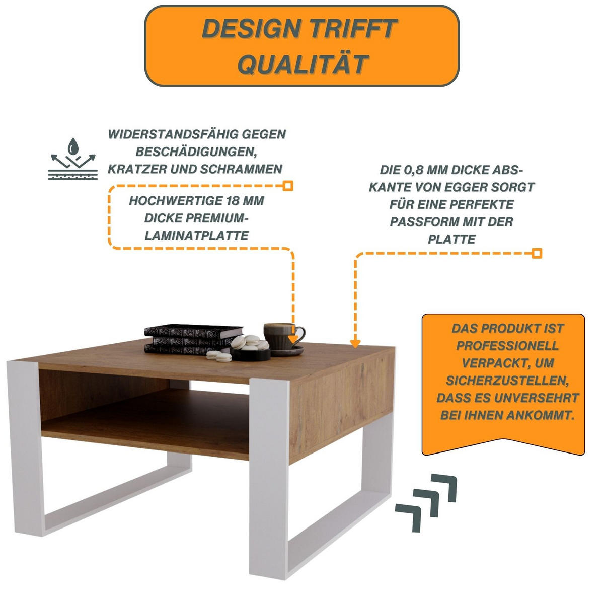 COUCHTISCH Holzwerkstoff rechteckig stabil Nussbaumfarben 45/71.5/68cm - Nussbaumfarben/Weiß, Holzwerkstoff (71.5/68/45cm) - CraftPAK
