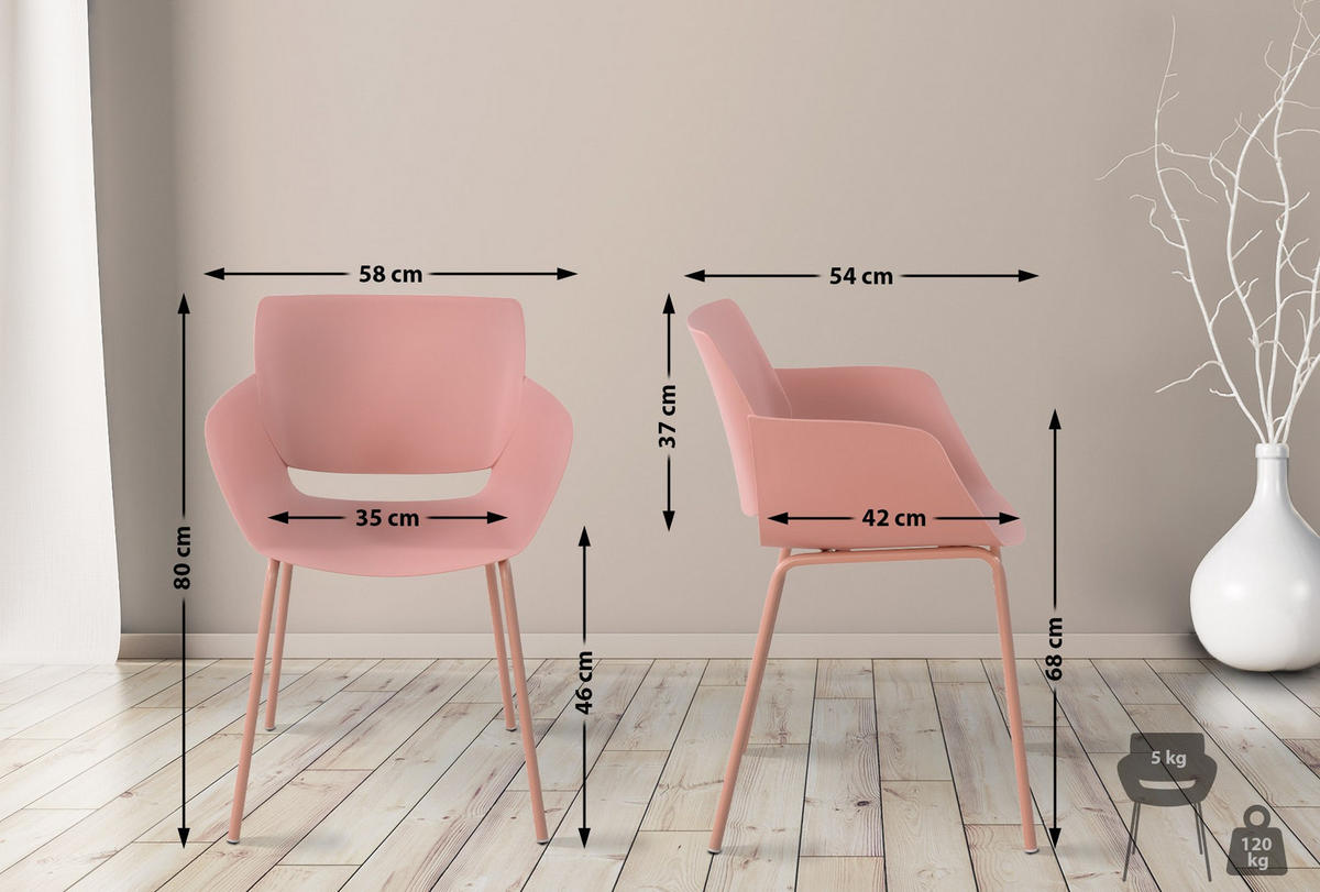 STUHL Kunststoff Pink - Pink, Kunststoff/Metall (58/80/54cm) - CLP