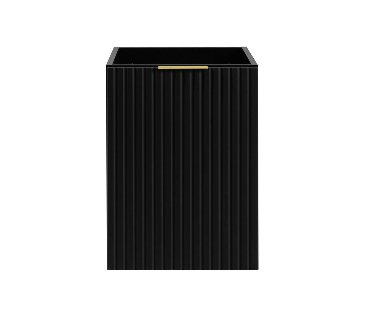 BADEZIMMERSCHRANK MIT WÄSCHEKORB: schwarz, 40 x 57 x 46 cm, goldene Griffe - Schwarz, Holzwerkstoff (40/57/46cm) - 3XE LIVING