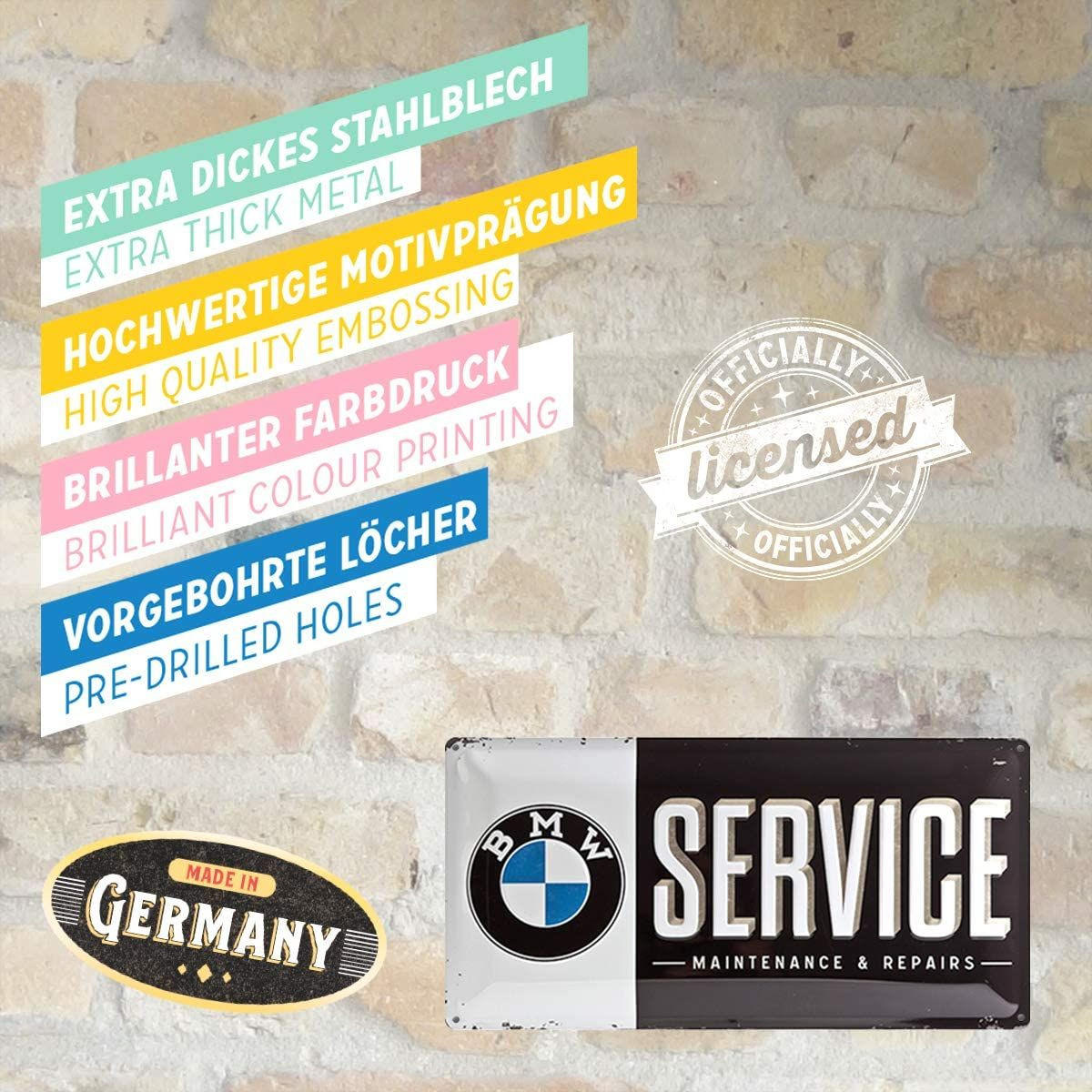 BLECHSCHILD 25/50 cm BMW Service - Multicolor, Metall (50/25/1cm) - Nostalgic-Art