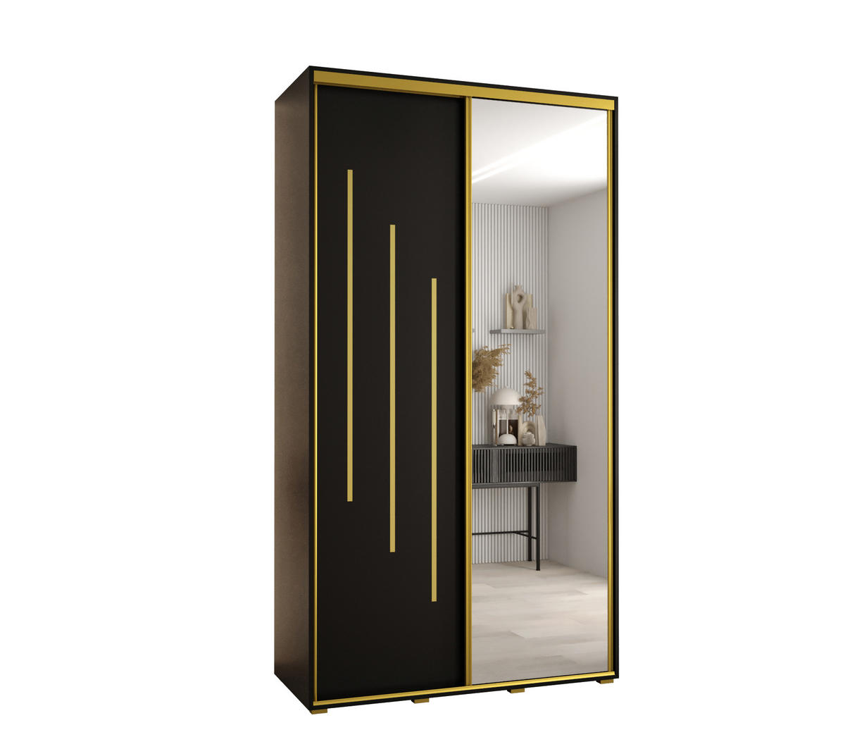 SCHWEBETÜRENSCHRANK 235,2/140/45 2-türig - Goldfarben/Schwarz, Holz/Metall (140/235/45cm) - Abiks Möbel